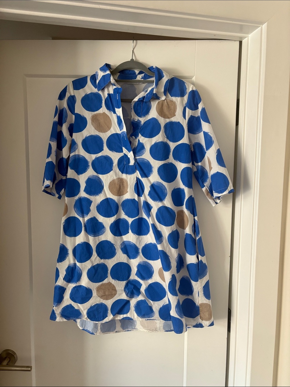 Noeline Blue and Beige Polka Dot Popover Tunic